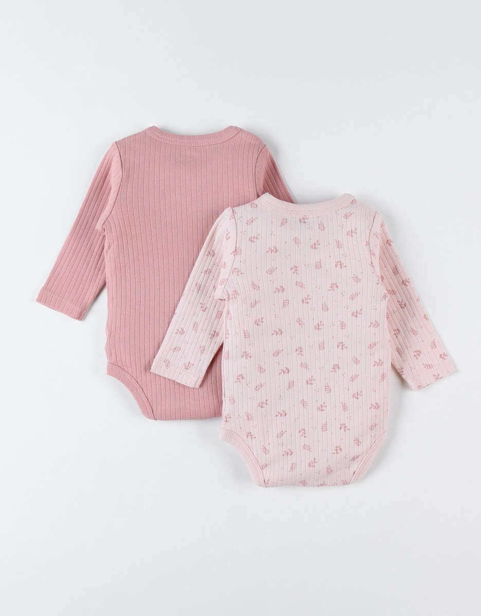Set with 2 organic cotton bodysuits, off-white/pink