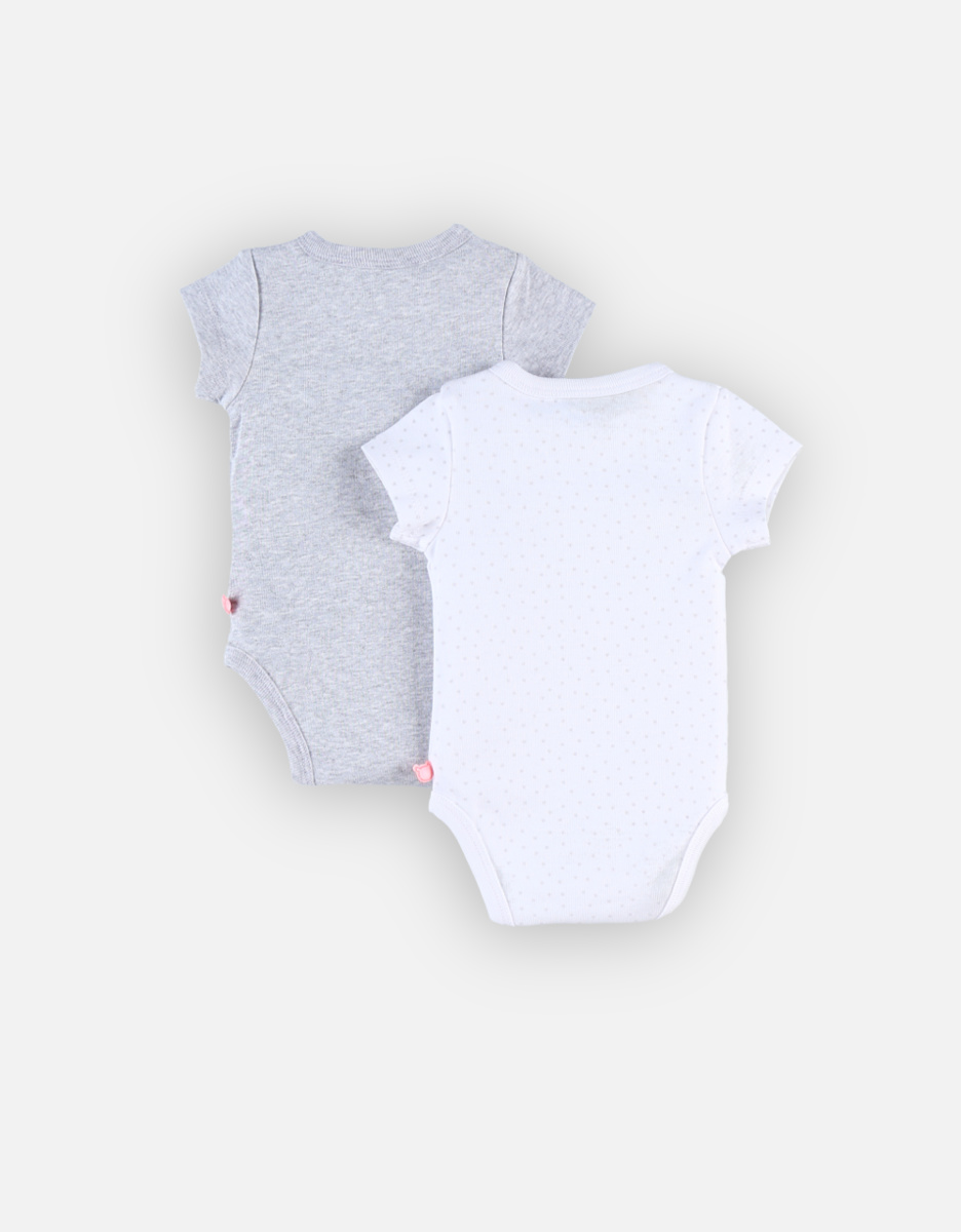 Set of 2 cross-over short-sleeved bodysuits, light grey/white