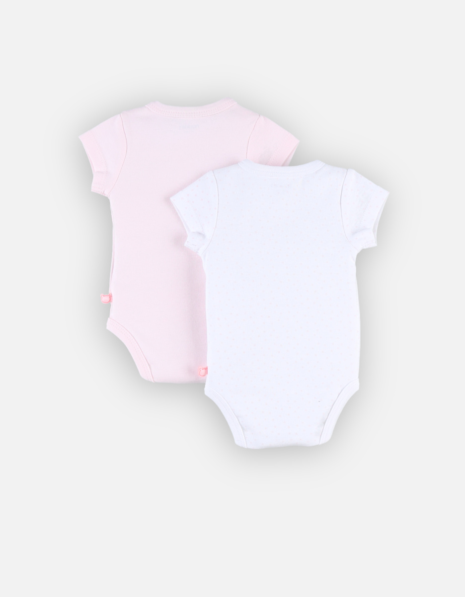 Set of 2 cross-over short-sleeved bodysuits, light pink/white