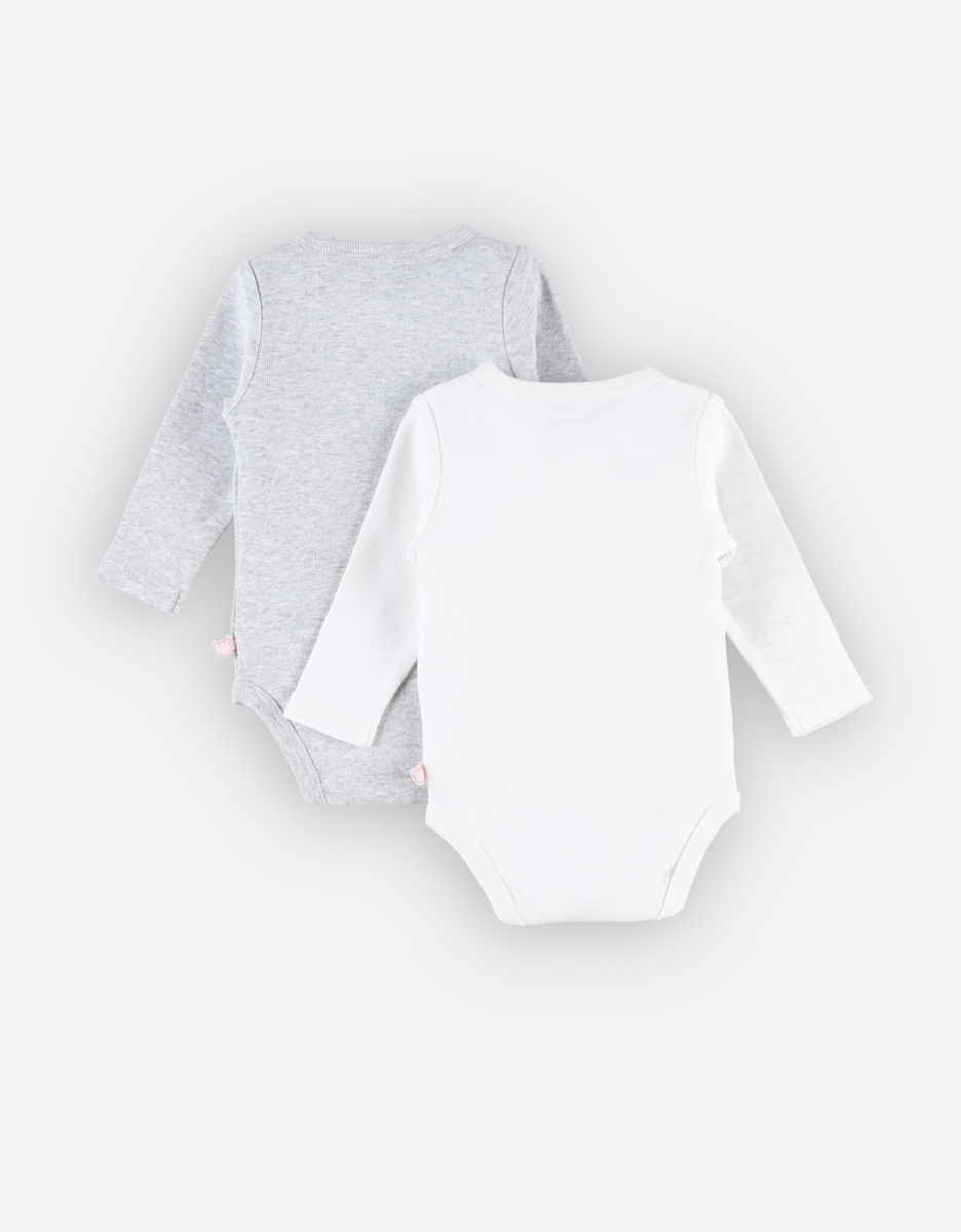 Set of 2 cross-over long-sleeved bodysuits, light grey/white