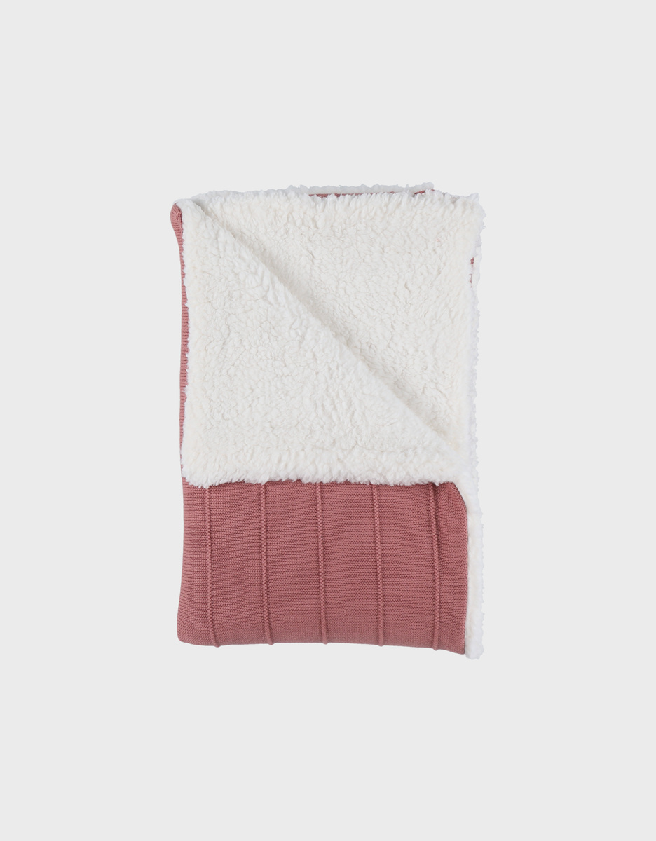 Couverture 75x100 cm en tricot bio et sherpa rouge