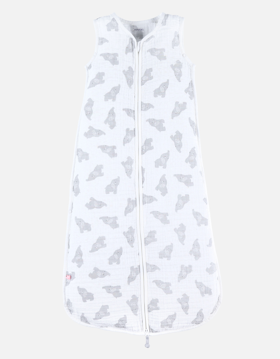 Gigoteuse 95 cm en mousseline de coton bio, écru/gris clair