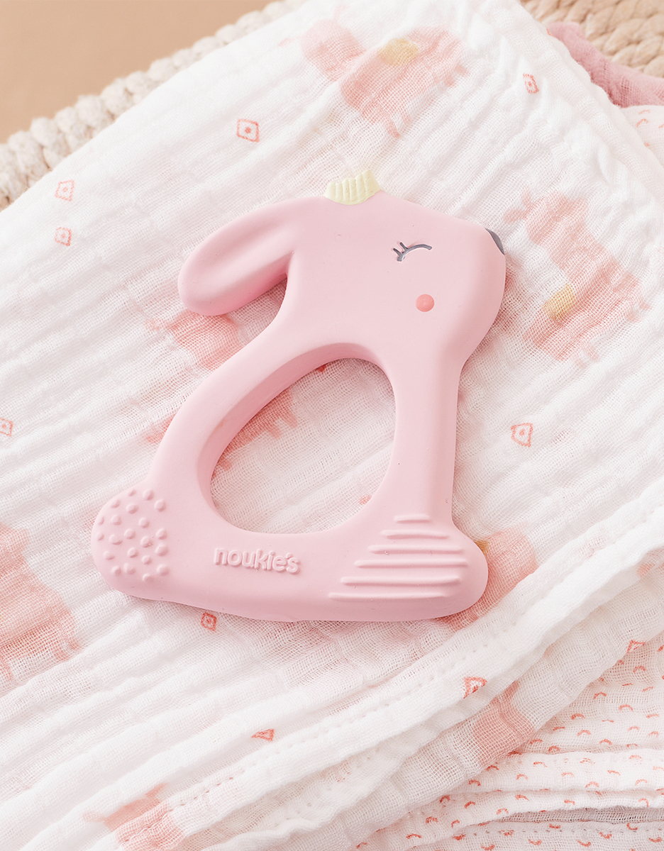 Anneau de dentition lapin en caoutchouc naturel, rose