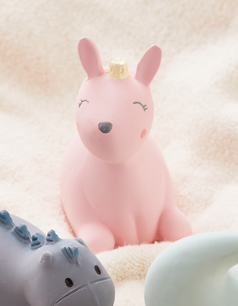 Natural rubber bunny bath toy with rattle, pink