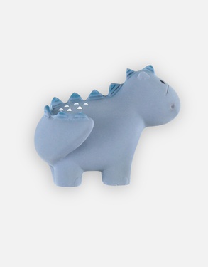 Natural rubber dinosaur bath toy with rattle, blue