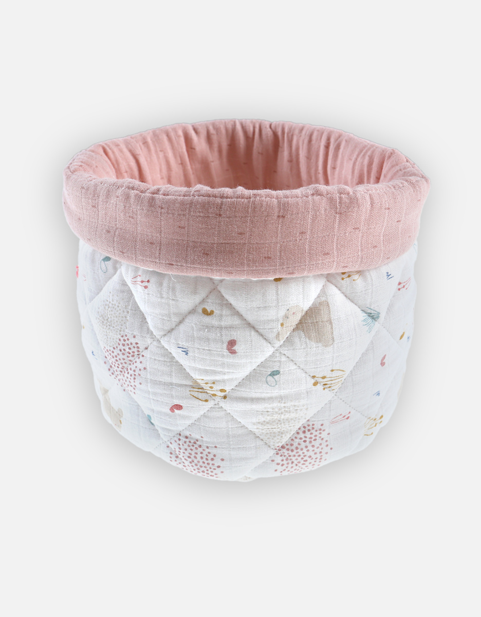 Quilted organic cotton muslin beauty case, off-white/light pink