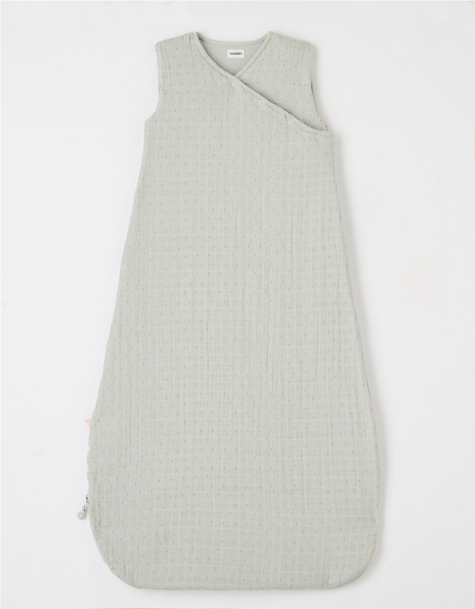 Quilted organic cotton muslin 100 cm sleeping bag, sage green