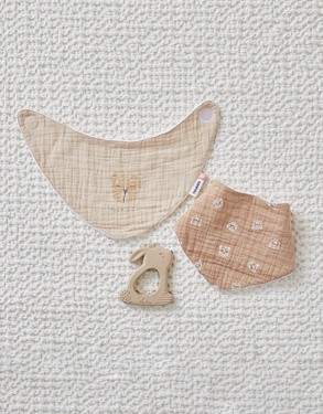 Set met 2 bandana slabbetjes uit mousseline en badstof, cappuccino/beige