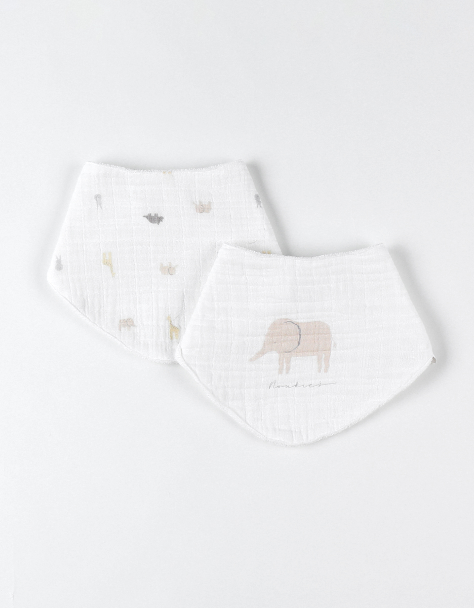 Set met 2 bandana slabbetjes uit mousseline en badstof, ecru