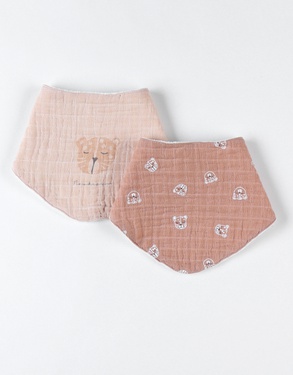 Set of 2 muslin and terrry dribble bibs, cappuccino/beige