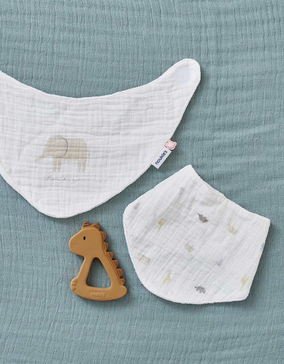 Set of 2 muslin and terrry dribble bibs, off-white