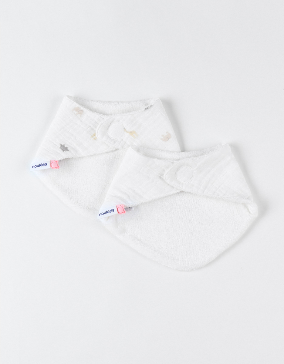 Set of 2 muslin and terrry dribble bibs, off-white