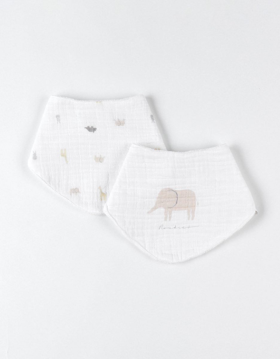 Set of 2 muslin and terrry dribble bibs, off-white