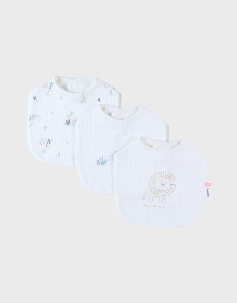 Set met 3 wafeljersey slabbetjes met savanneprint, ecru