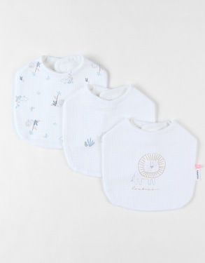 Set met 3 wafeljersey slabbetjes met savanneprint, ecru