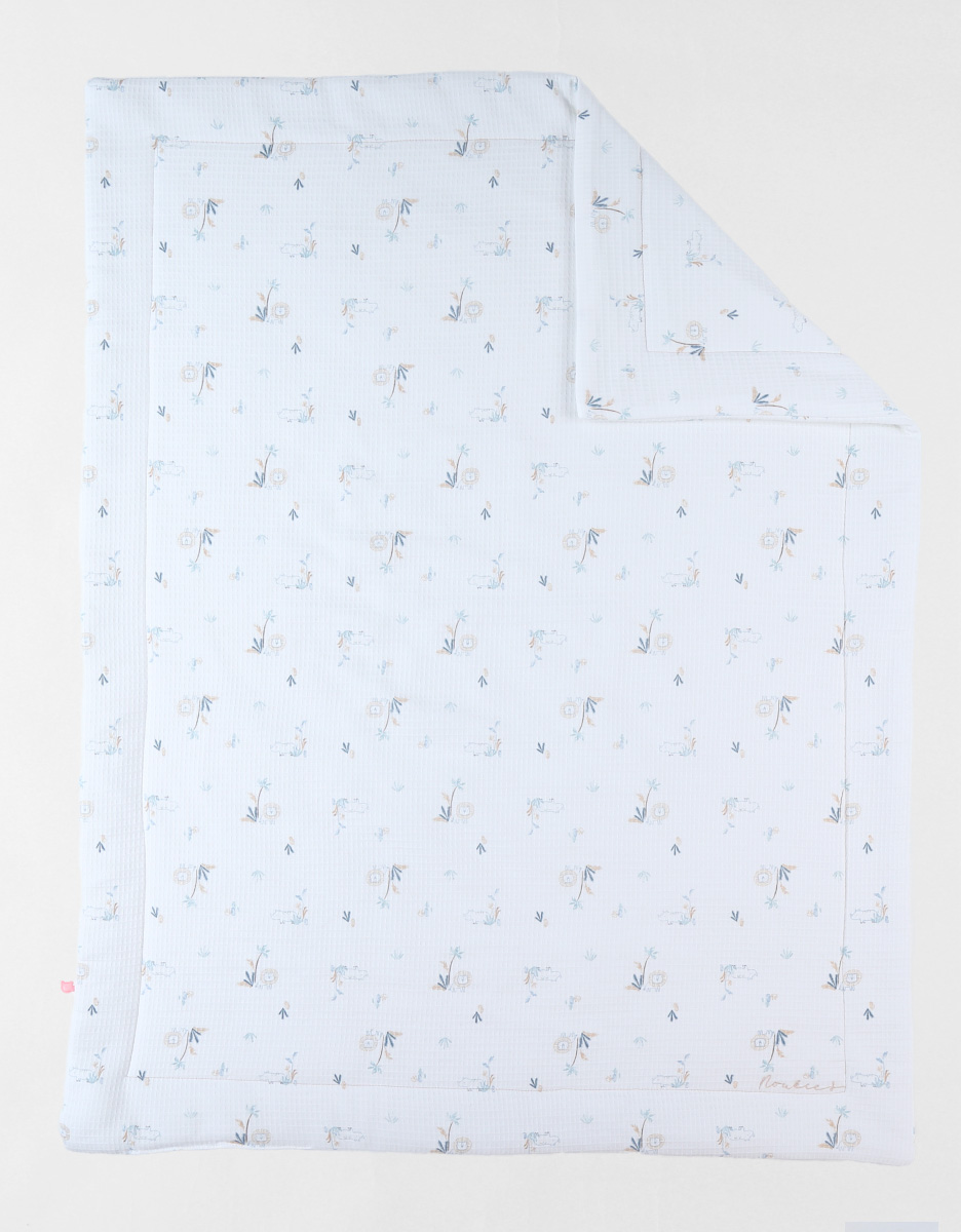 75 x 100 cm padded muslin blanket with savanna print, off-white