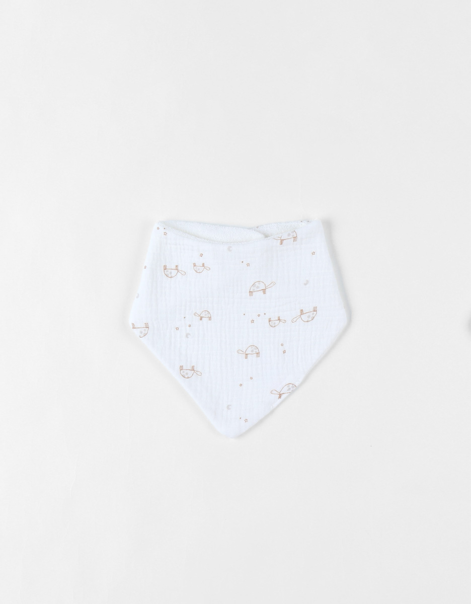 Set of 2 turtle bandana bibs in muslin and terry cloth, ecru