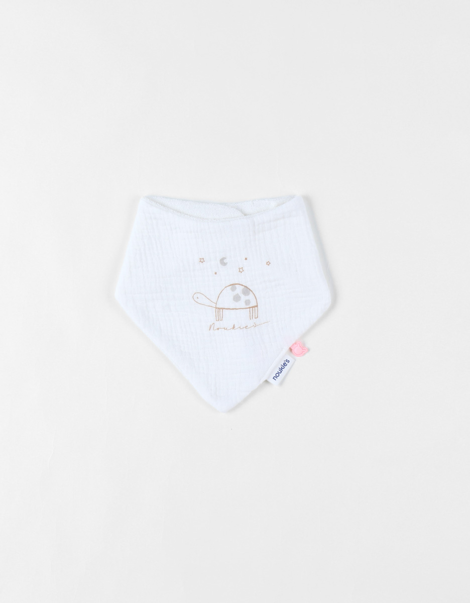 Set of 2 turtle bandana bibs in muslin and terry cloth, ecru