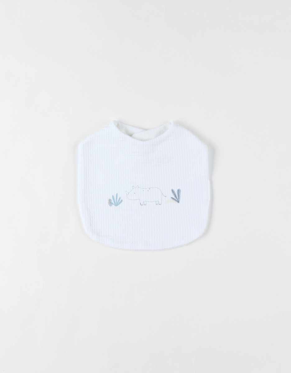 Set of 3 waffle jersey bibs with savanna print, off-white