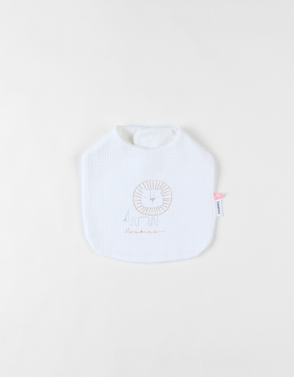 Set of 3 waffle jersey bibs with savanna print, off-white