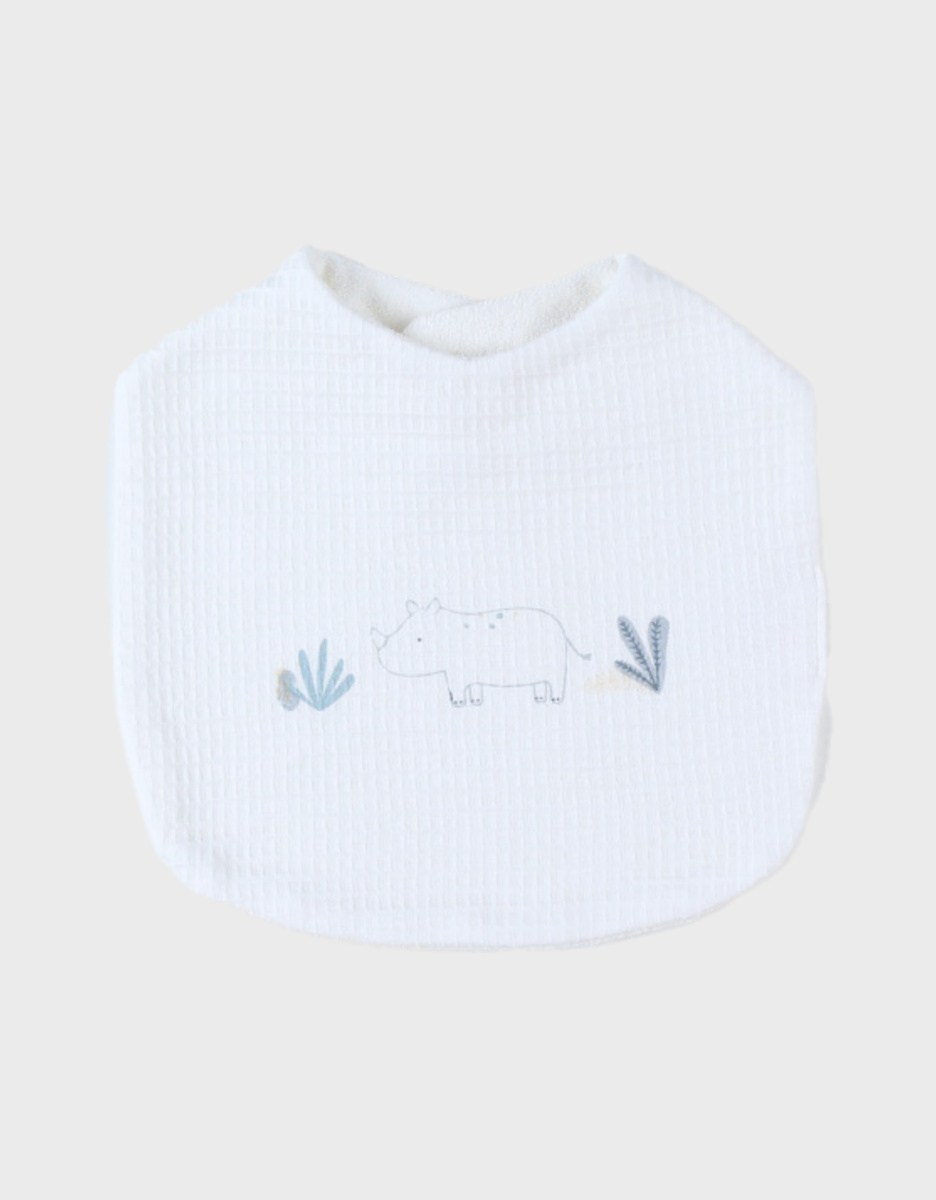 Set of 3 waffle jersey bibs with savanna print, off-white
