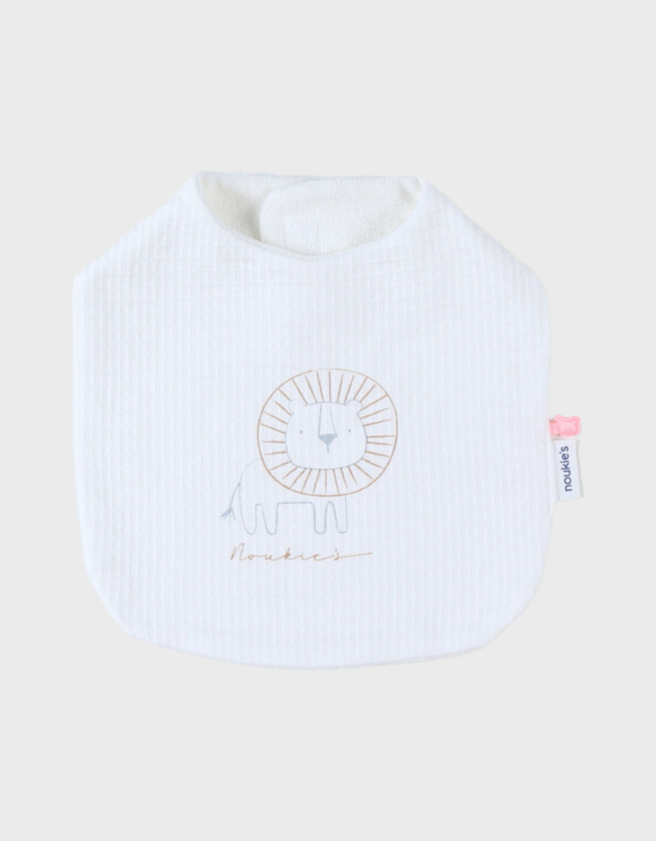 Set of 3 waffle jersey bibs with savanna print, off-white