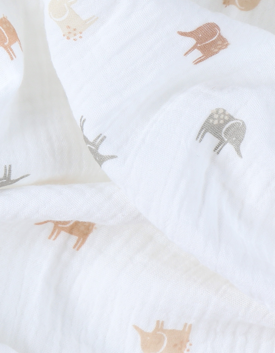 Set of 2 "elephant" print muslin swaddles 70x70 cm, white