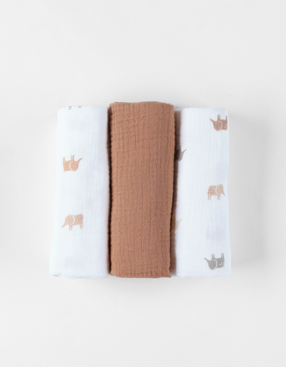Set met 3  "olifant" luierdoeken uit mousseline 70 x 70, wit