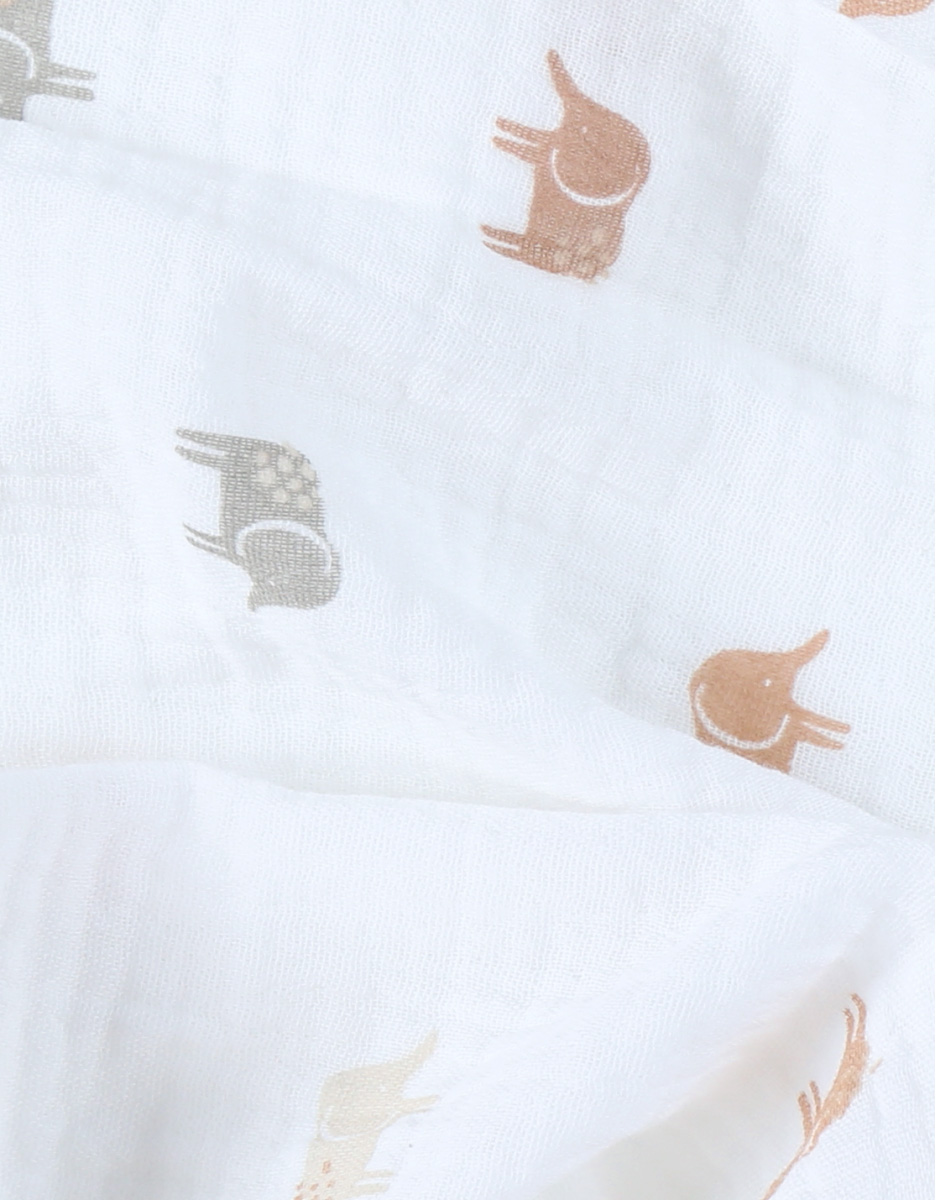 Set of 3 "elephant" print muslin swaddles, white