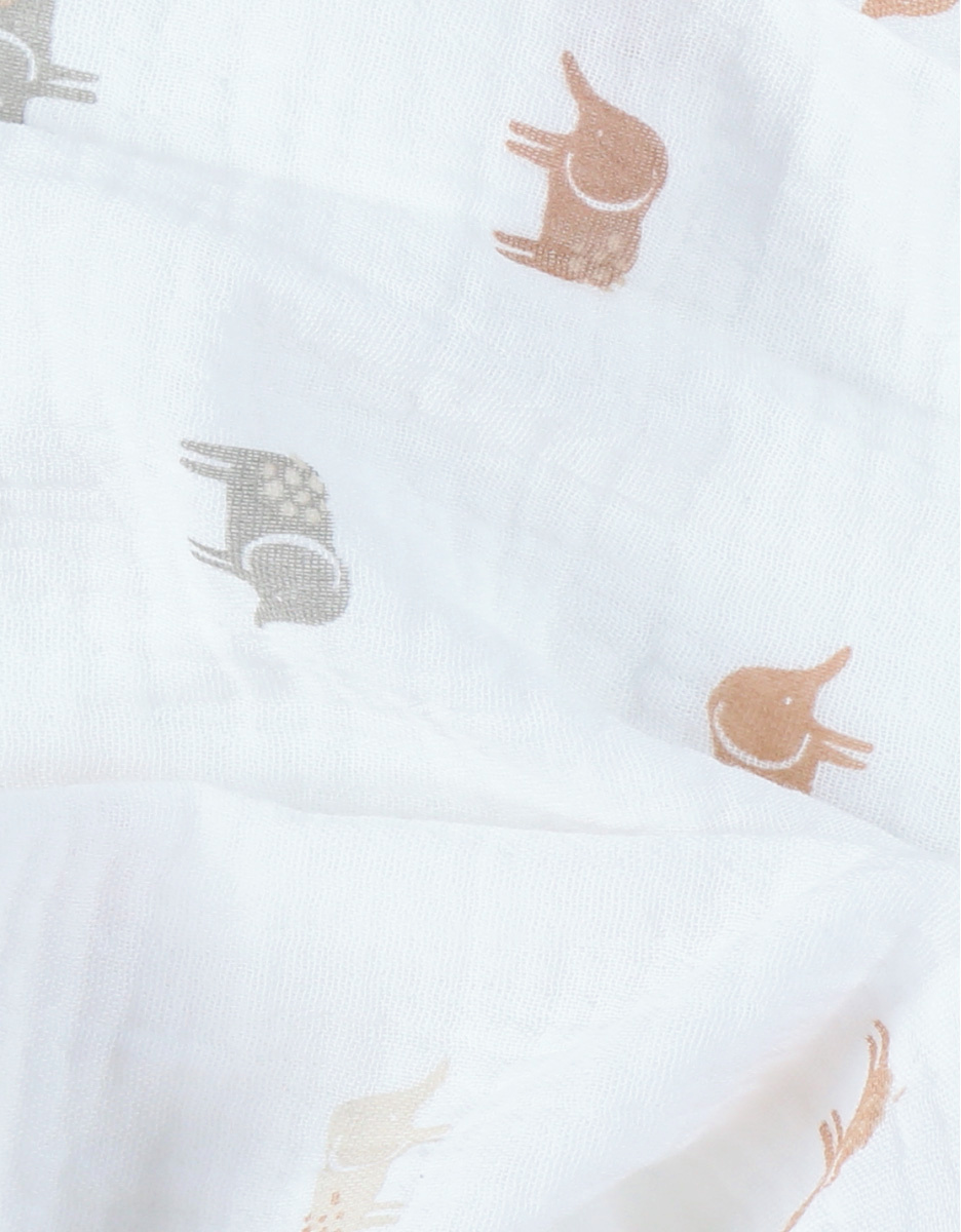 Set of 3 "elephant" print muslin swaddles 70 x 70, white