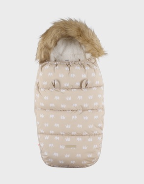 Water-repellent beige footmuff with elephant pattern 80x50 cm

