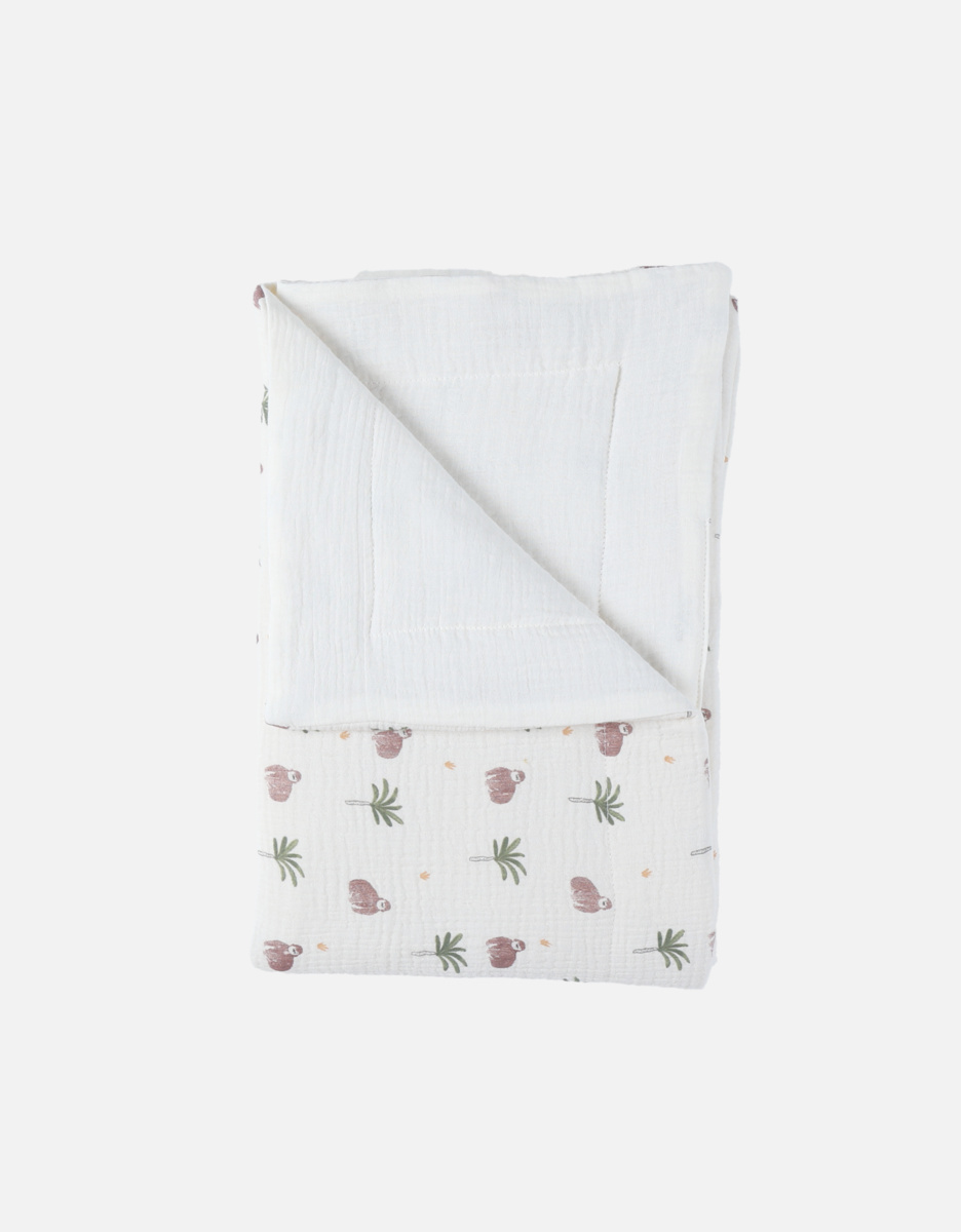 Cotton muslin blanket with a gorilla patern, off-white