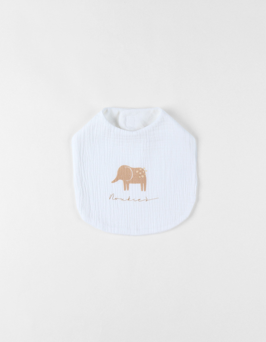 Set of 3 muslin bibs with an elephant pattern, white