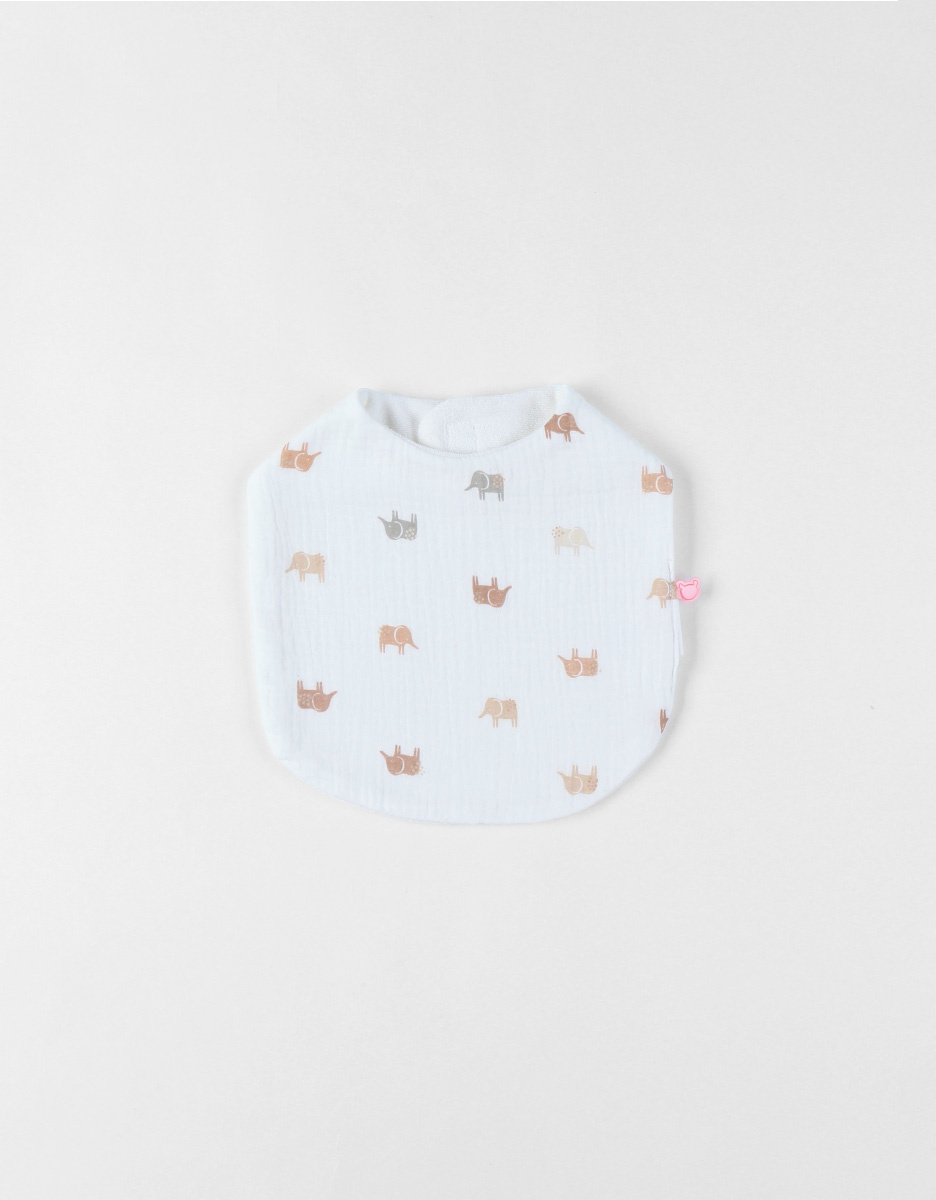 Set of 3 muslin bibs with an elephant pattern, white