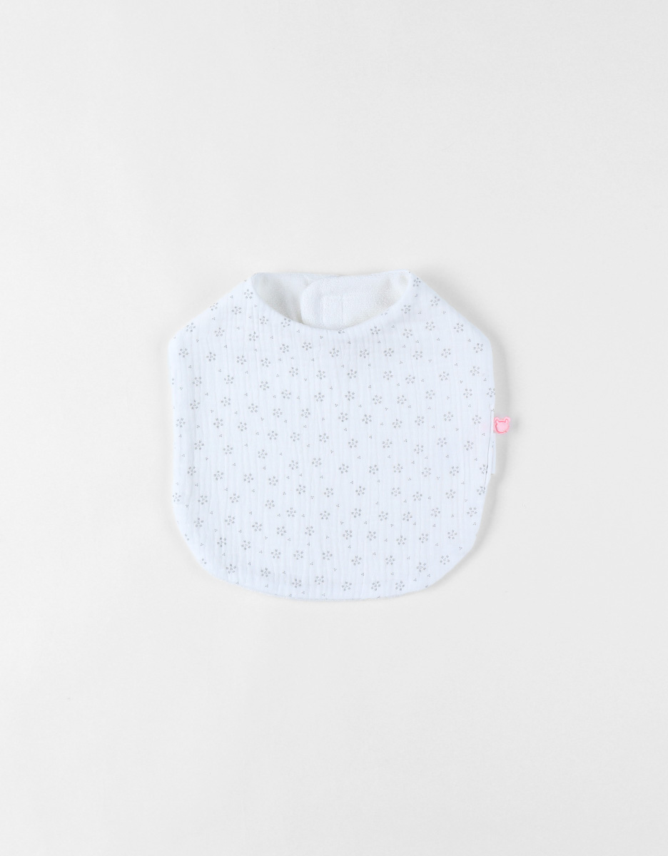 Set of 3 muslin bibs with a flower print, white