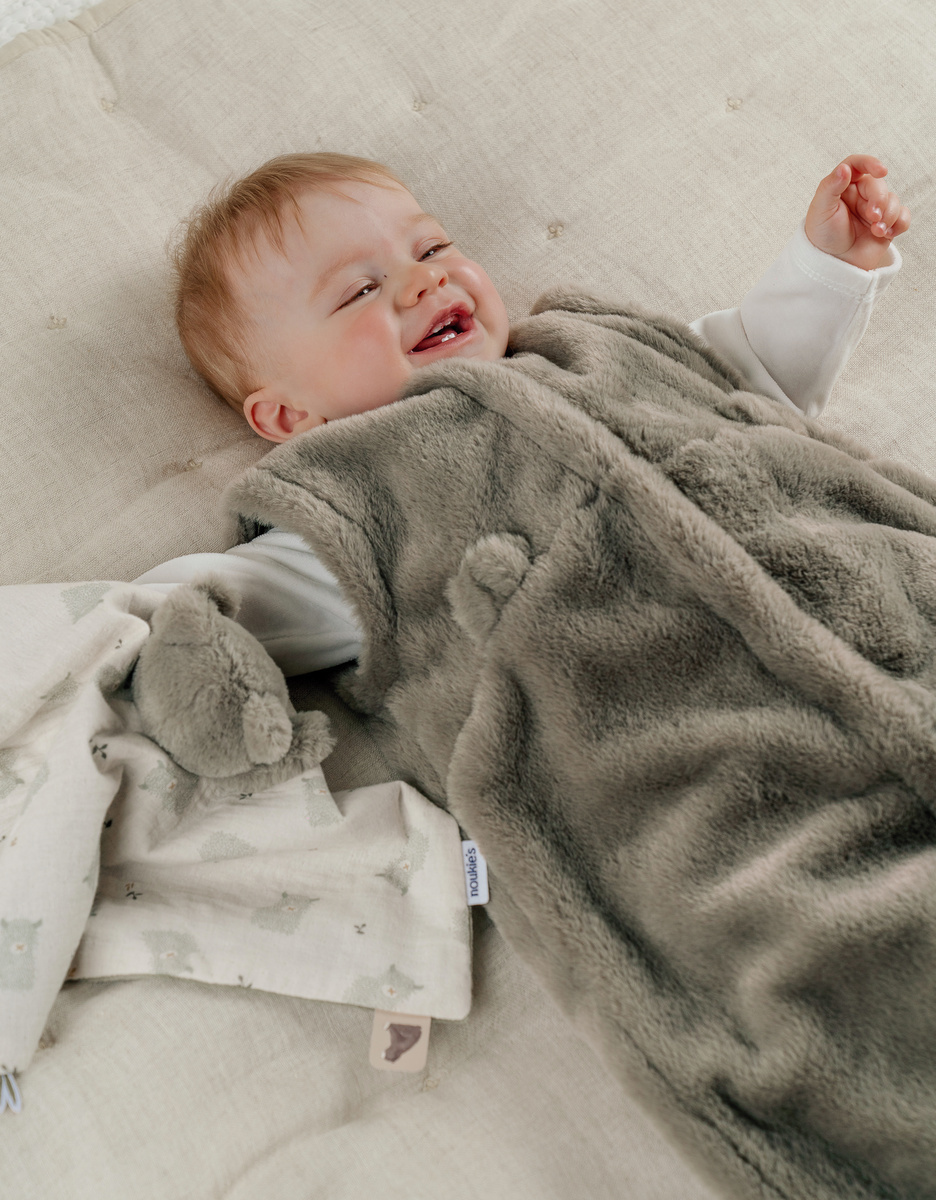 Khaki faux fur sleep sack 100 cm
