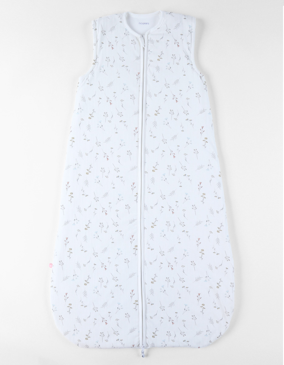 100 cm pointelle jersey sleeping bag with flowers print, off-white