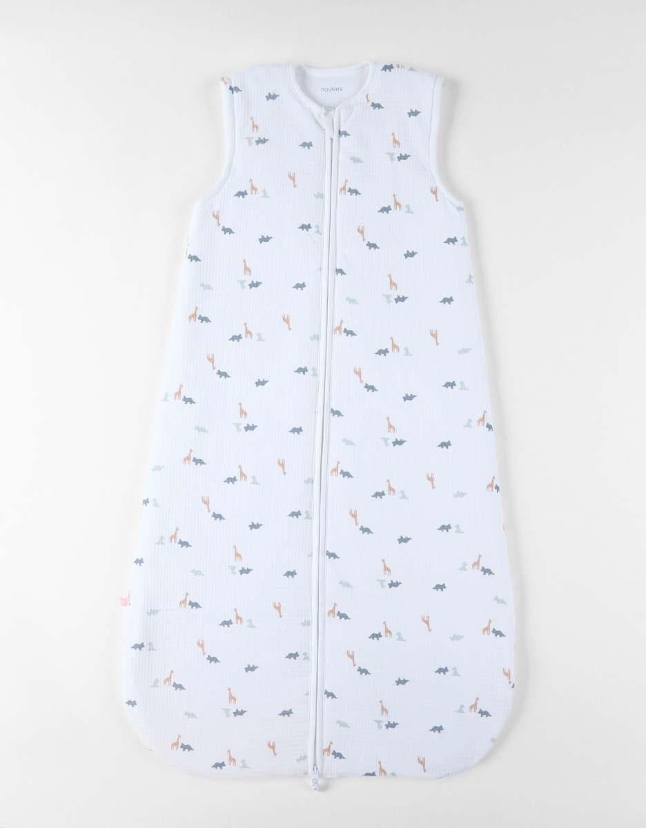 100 cm padded sleeping bag with dino print, off-white