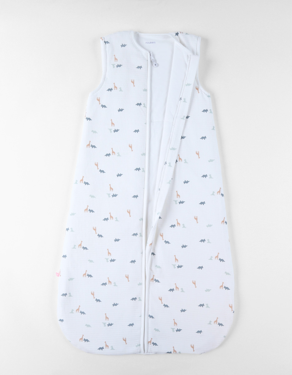 100 cm padded sleeping bag with dino print, off-white