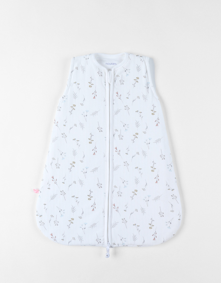 50 cm pointelle jersey sleeping bag with flowers print, off-white