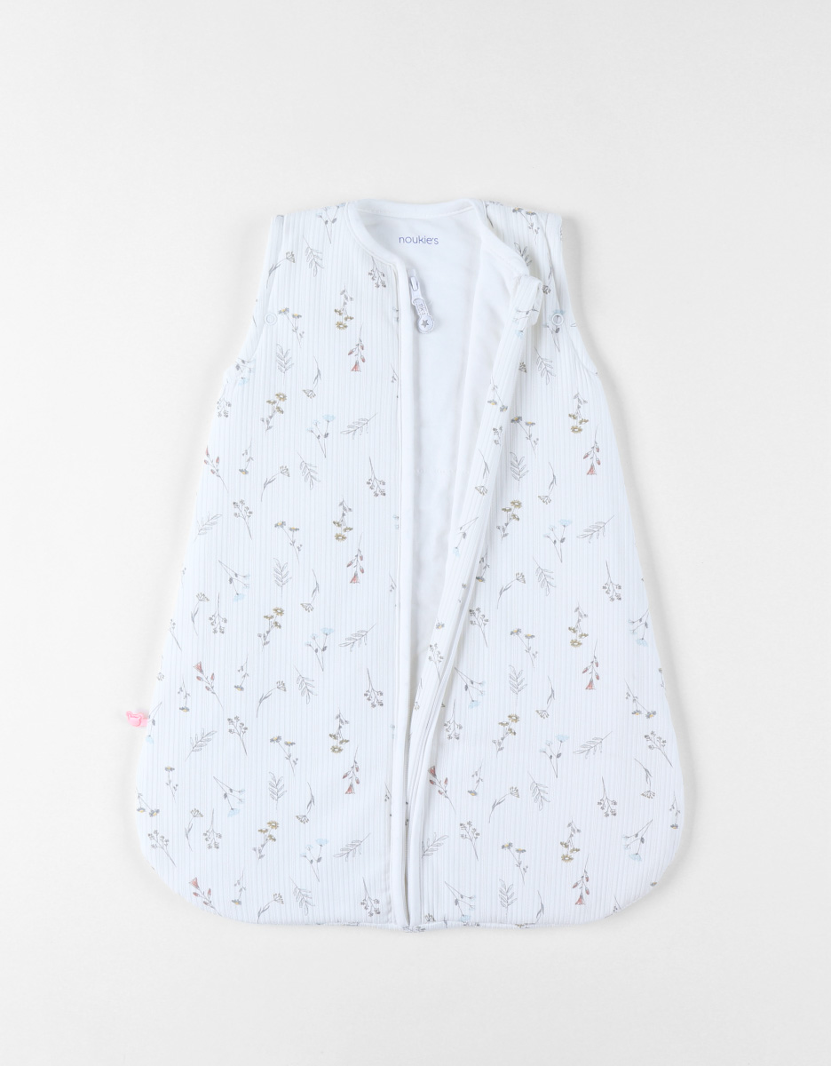 50 cm pointelle jersey sleeping bag with flowers print, off-white