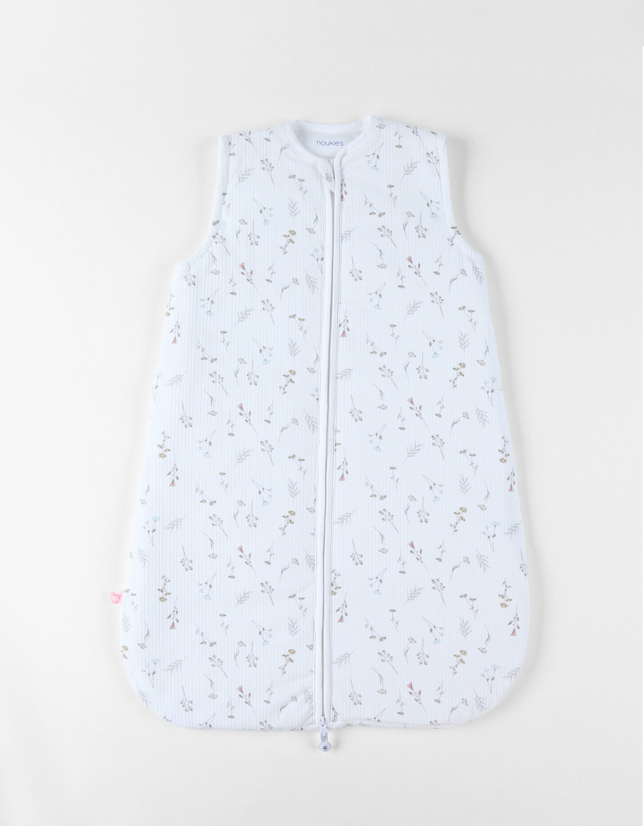 70 cm pointelle jersey sleeping bag with flowers print, off-white