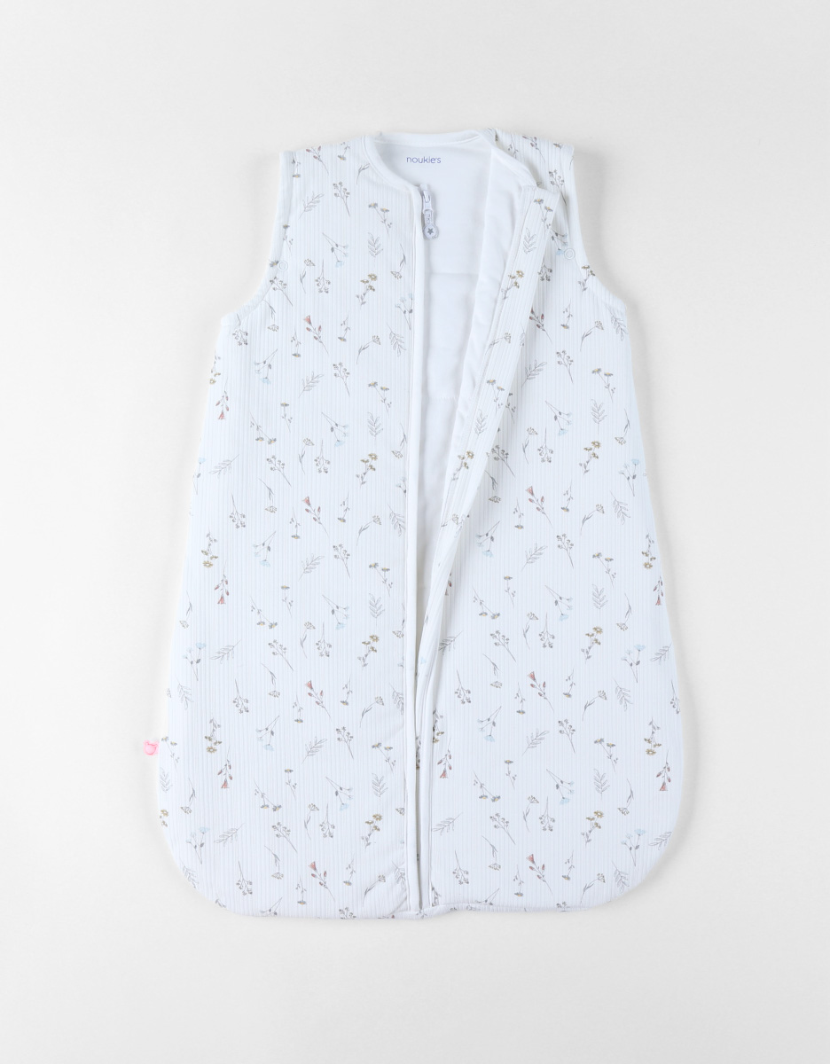 70 cm pointelle jersey sleeping bag with flowers print, off-white