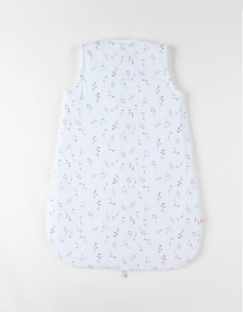 70 cm pointelle jersey sleeping bag with flowers print, off-white