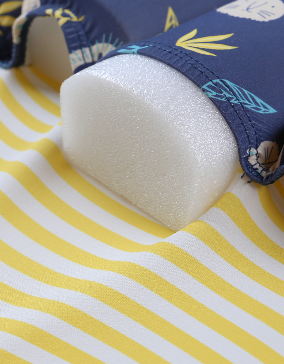 Maillot bouée rayé à imprimés, jaune/bleu marine