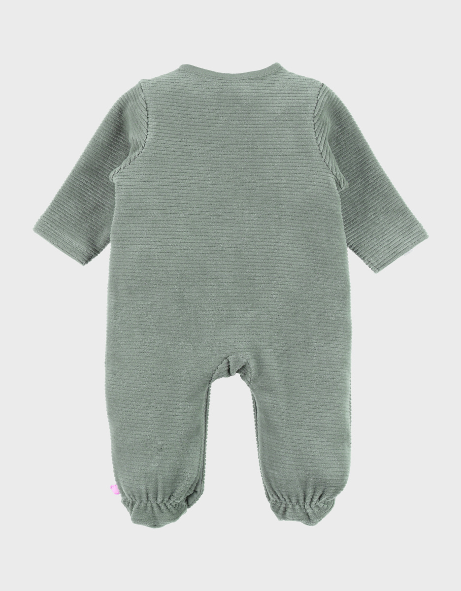 Groene babypyjama met olifantenborduursel in geribd fluweel
