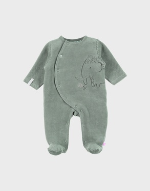 Groene babypyjama met olifantenborduursel in geribd fluweel
