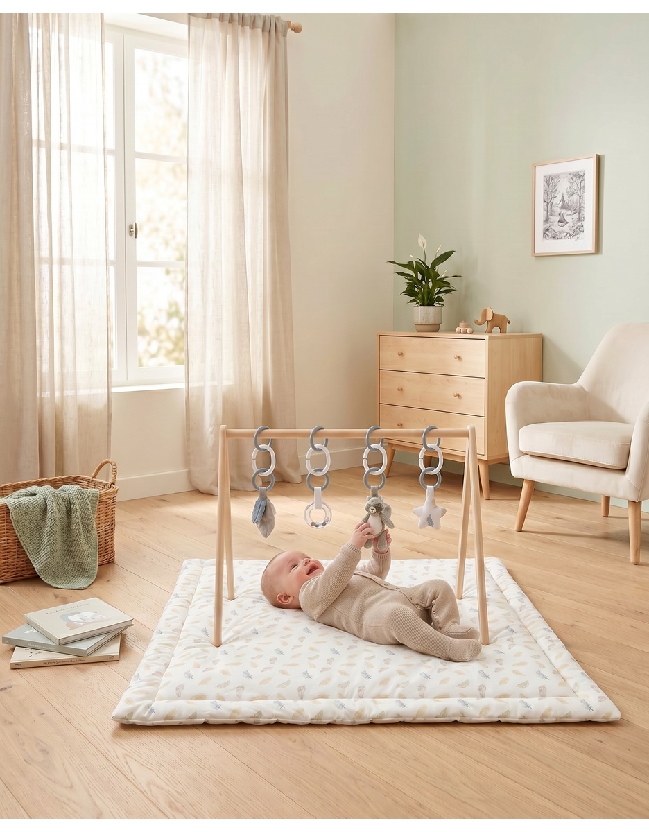 Reversible play/playpen mat 100×100 cm - Moon feathers