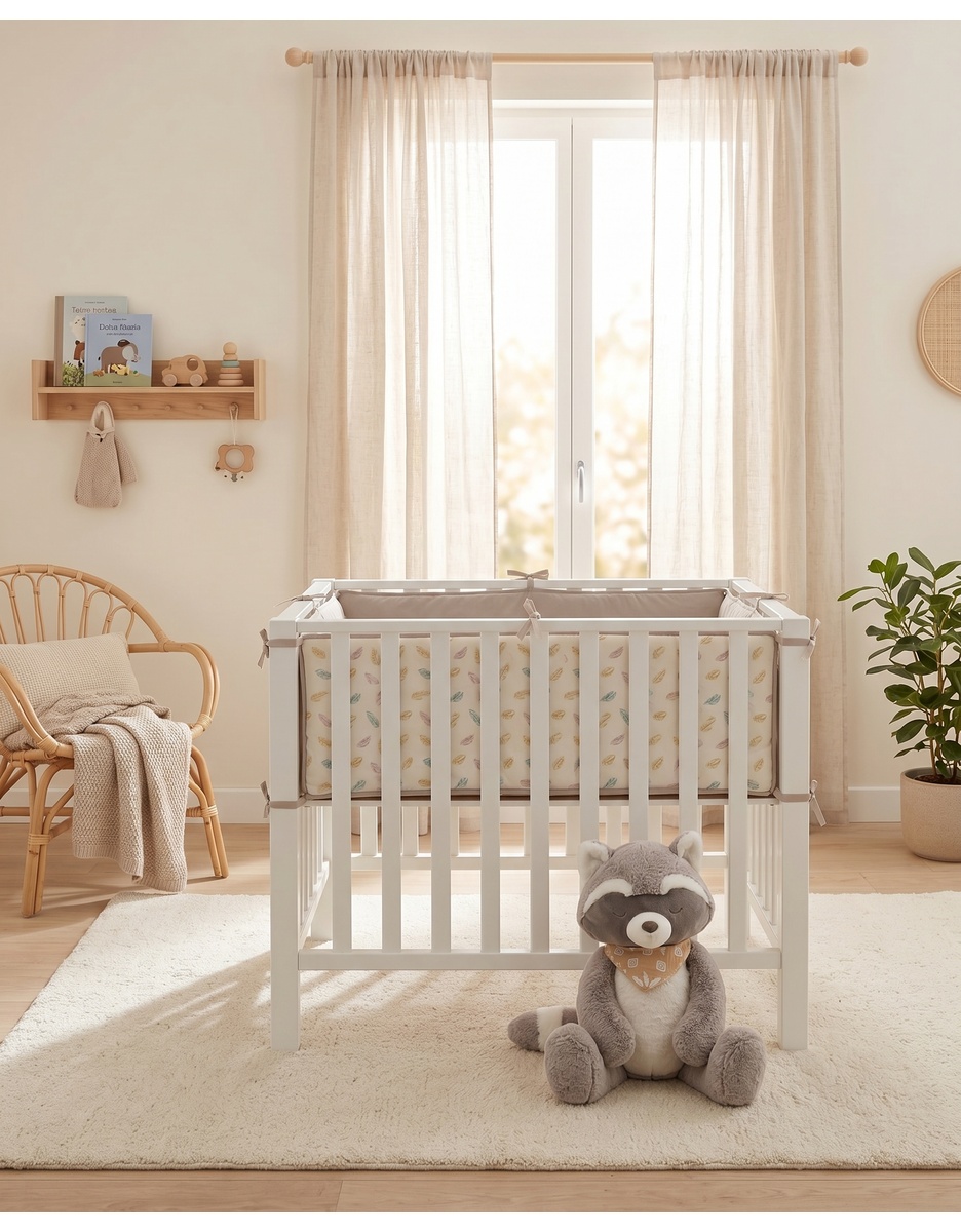 Reversible 75x95cm playpen mat - Moon feathers