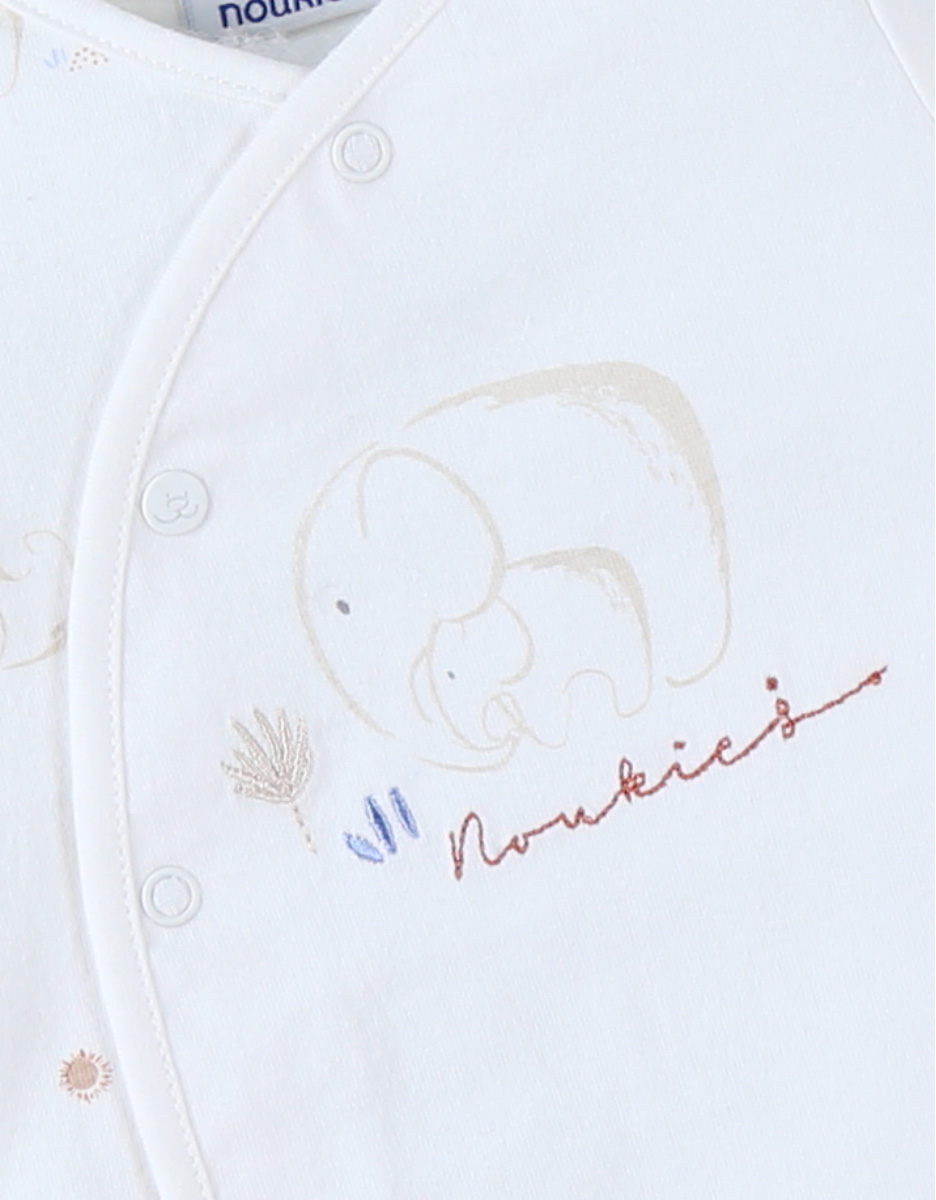Jersey romperpyjama met olifantprint voor pasgeborenen, ecru